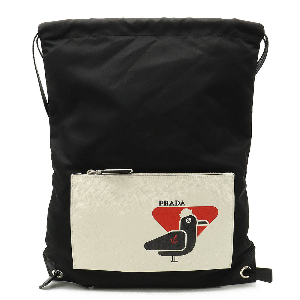 Prada Backpack Rucksack Seagull Leather NERO Black BIANCO overseas
